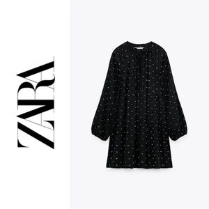Zara long sleeve dark gray dress with pink dots